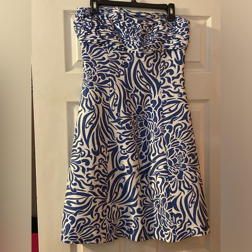 Womens Ann Taylor Blue Silk Strapless Dress Size 6